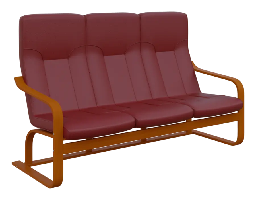 BO - 3 trojkřeslo, dřevěná kostra, moření třešeň, koženka HOLY CE 2, malinová